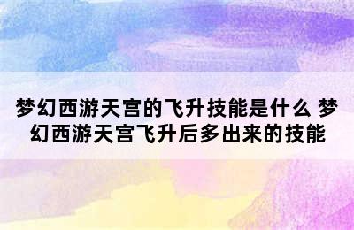 梦幻西游天宫的飞升技能是什么 梦幻西游天宫飞升后多出来的技能